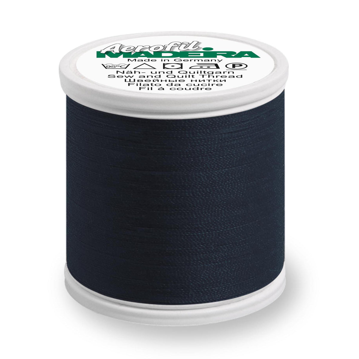 Spool of Madeira Aerofil sewing thread in dark navy