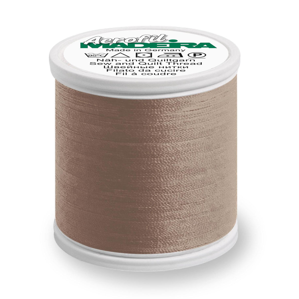 Spool of Madeira Aerofil sewing thread in Tan