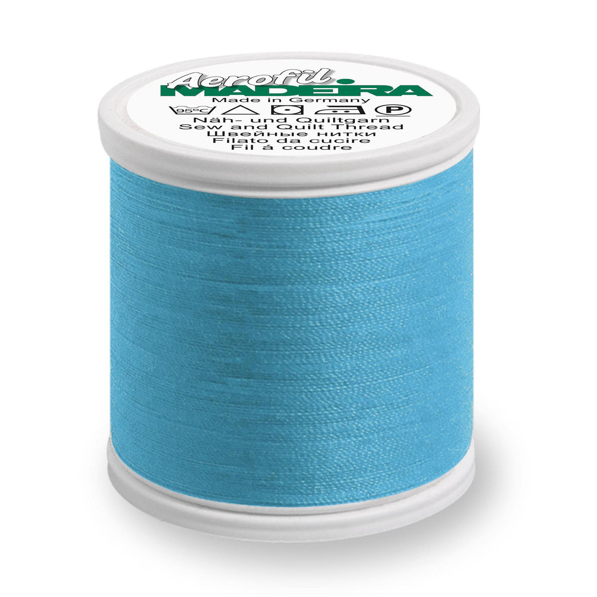 Spool of Madeira Aerofil sewing thread in aqua