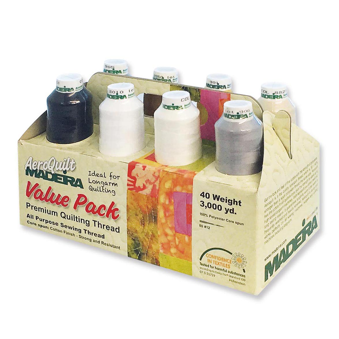 Madeira AeroQuilt carry box with 8 spools of neutral quilting thread
