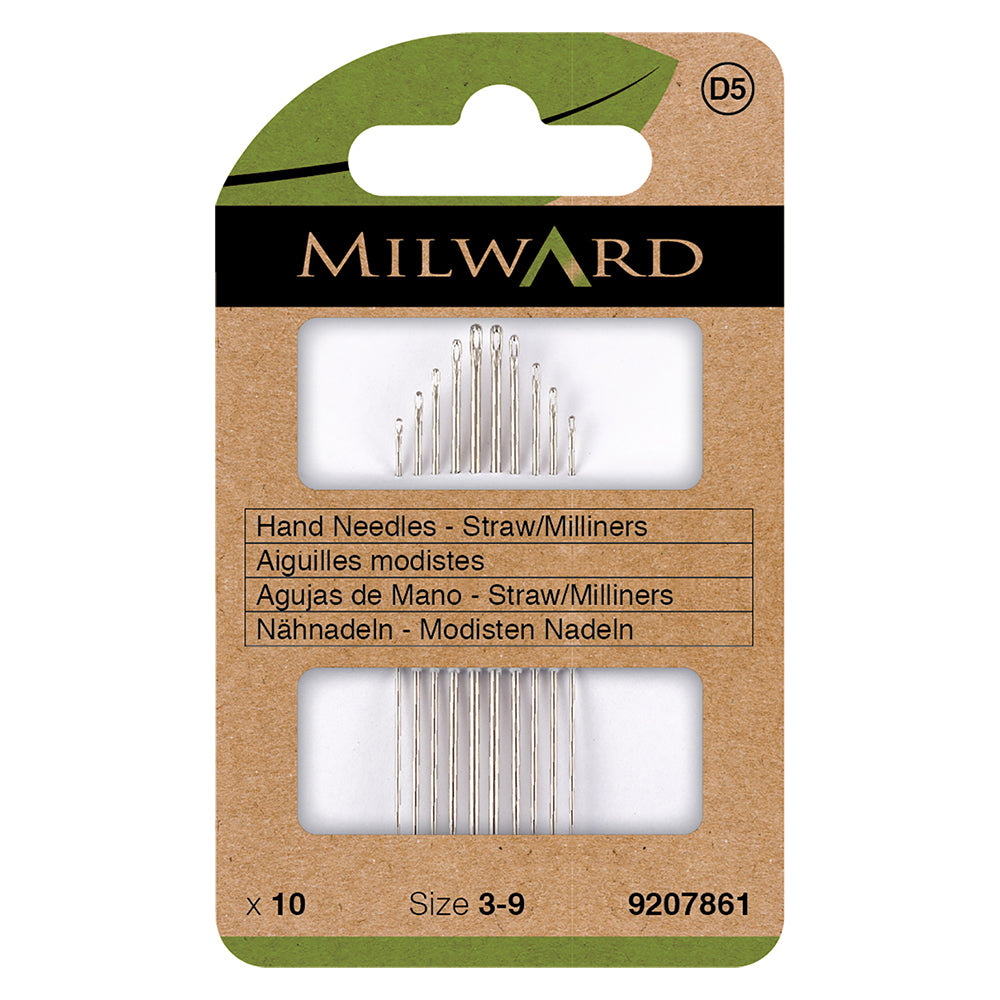 Pack of Milward Green straw milliner hand sewing needles