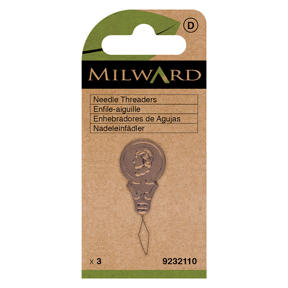 Three Milward Green aluminium needle threaders