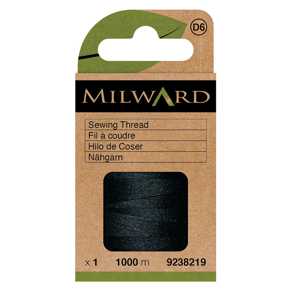 Large spool of black Milward Green polyester sewing thread