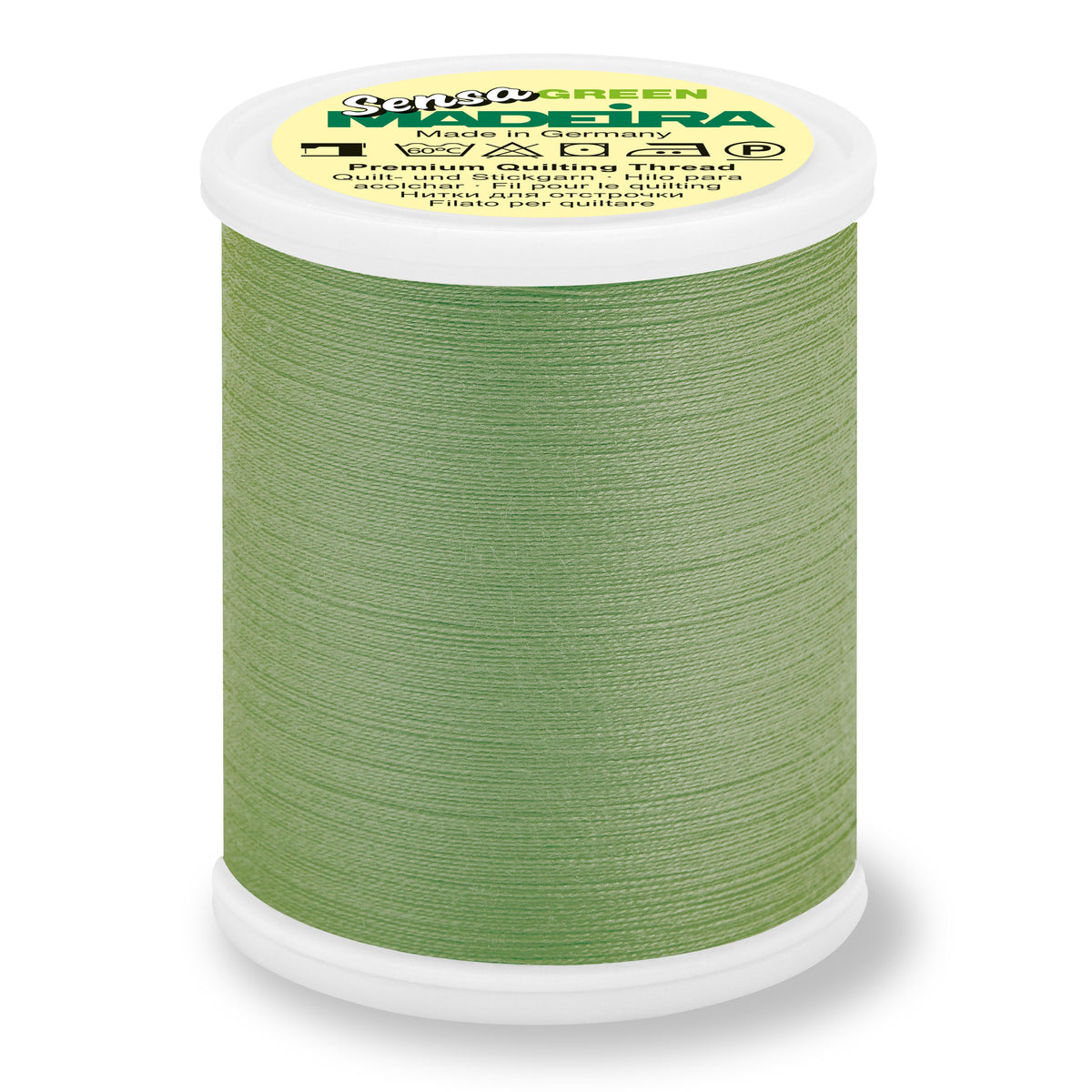 Spool of Madeira Sensa Green No. 40 embroidery thread in Olive