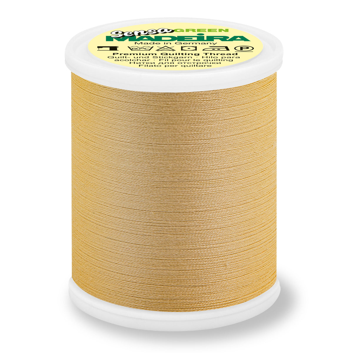 Spool of Madeira Sensa Green No. 40 embroidery thread in Mustard