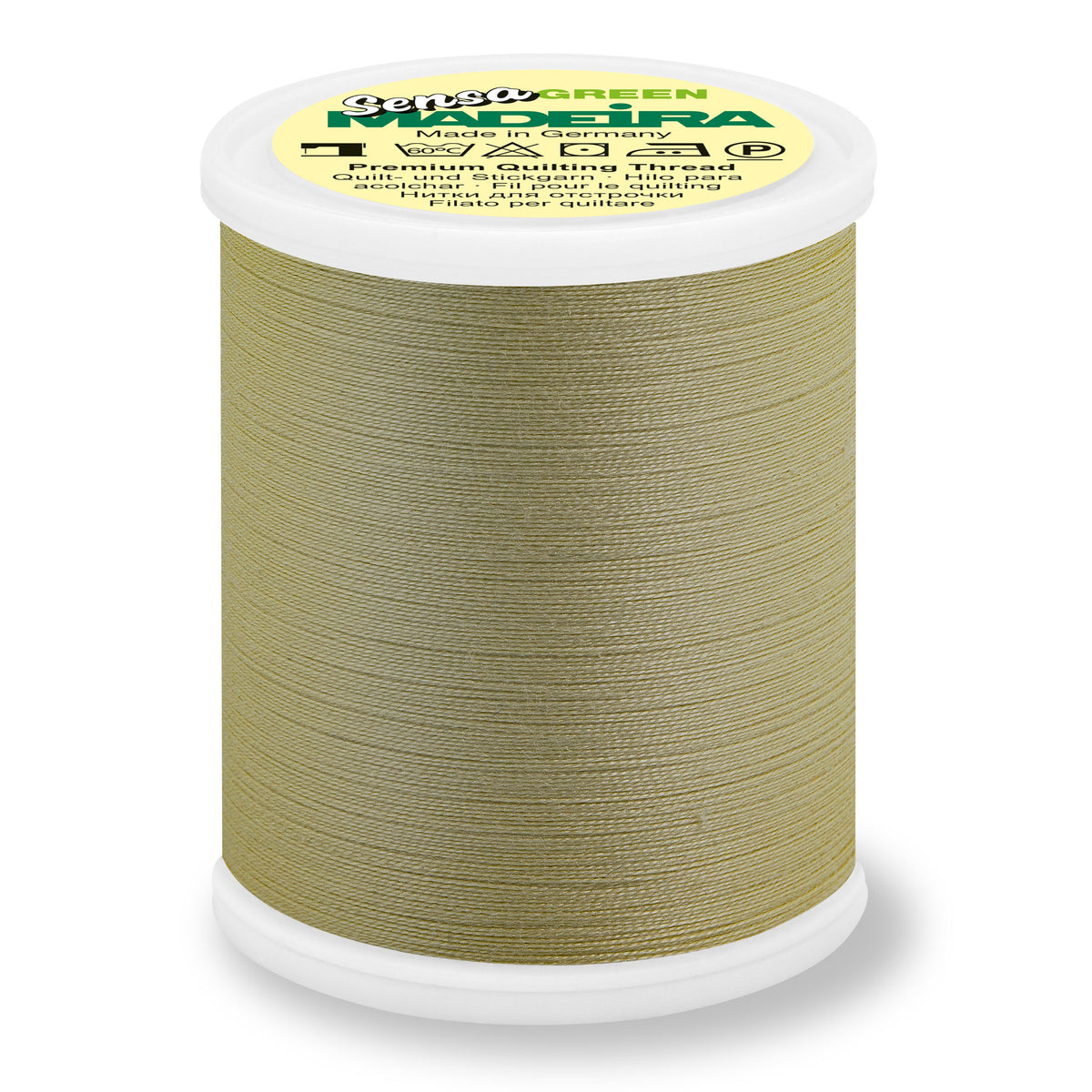 Spool of Madeira Sensa Green No. 40 embroidery thread in Khaki