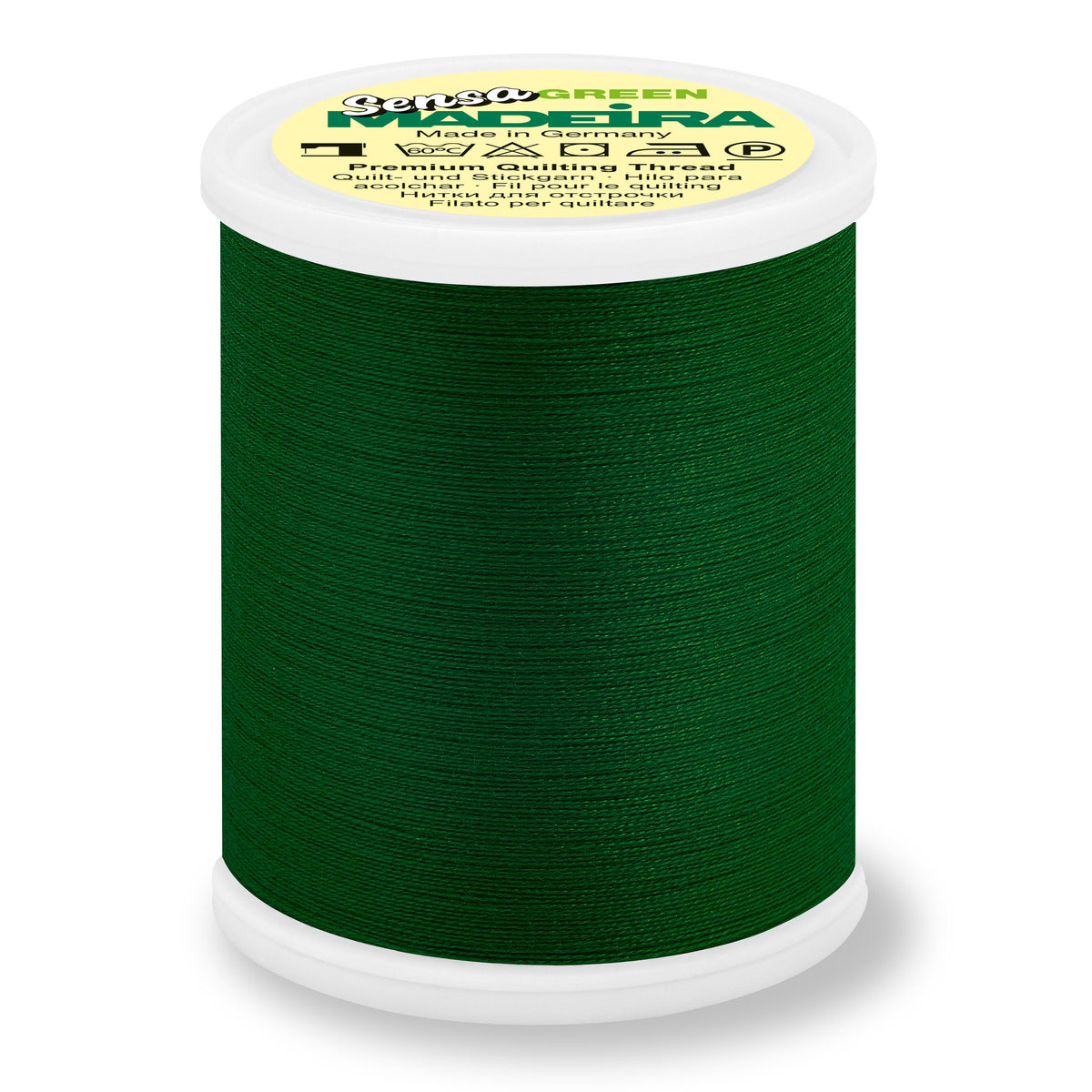 Spool of Madeira Sensa Green No. 40 embroidery thread in Forest Green