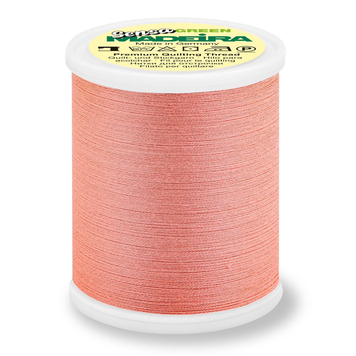 Spool of Madeira Sensa Green No. 40 embroidery thread in Salmon