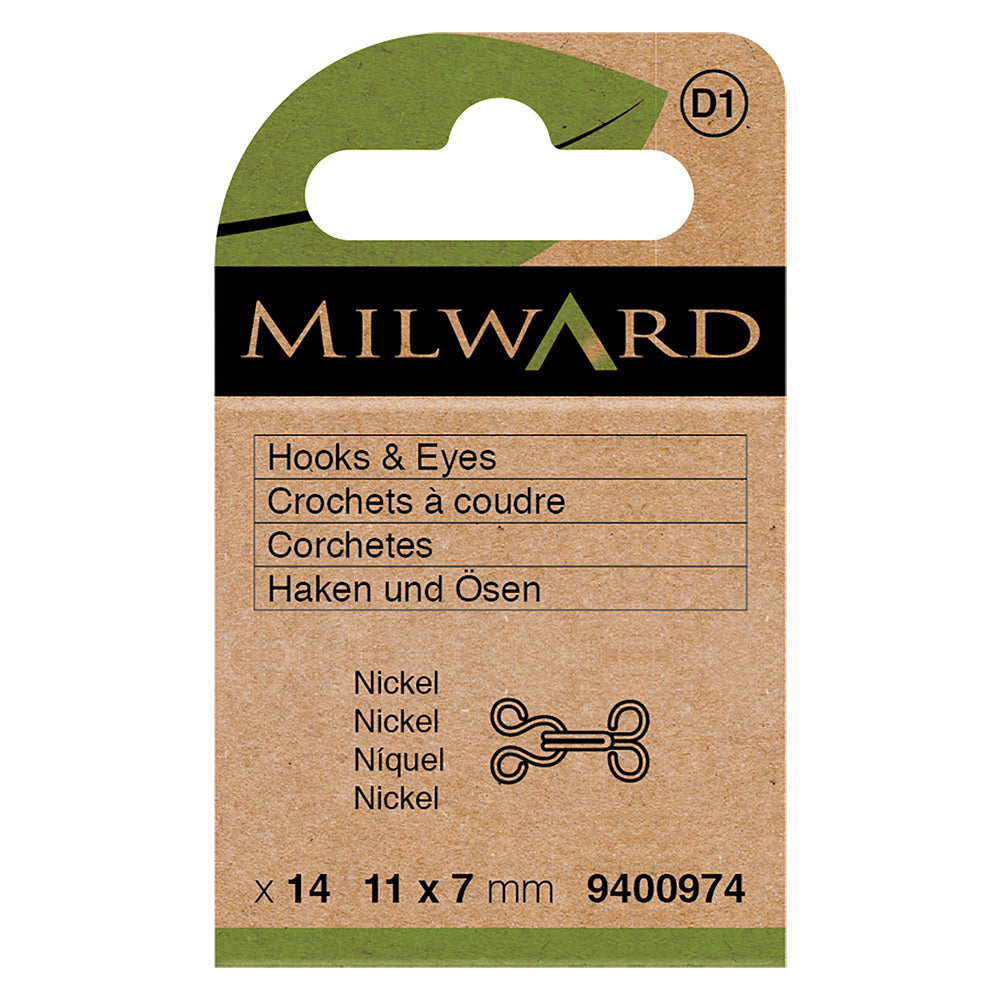 Pack of nickel metal hooks and eyes, size 0