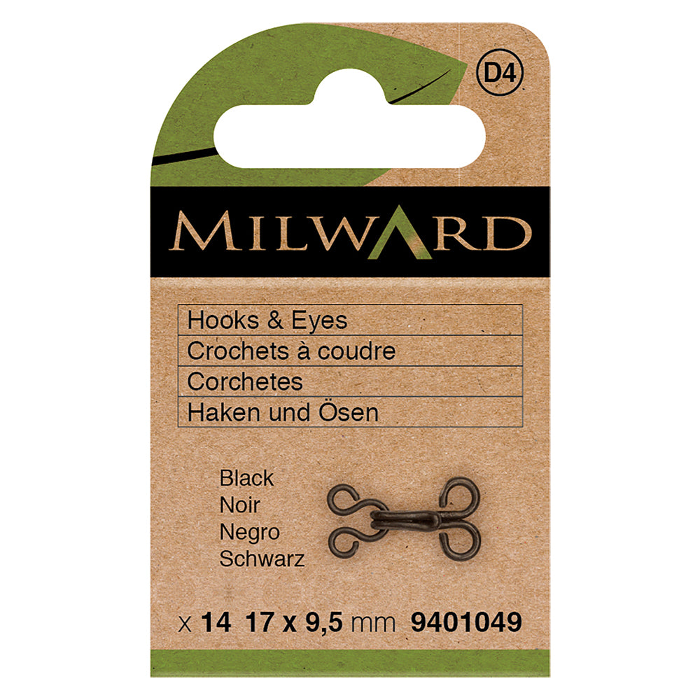 Pack of black metal hooks and eyes, size 3