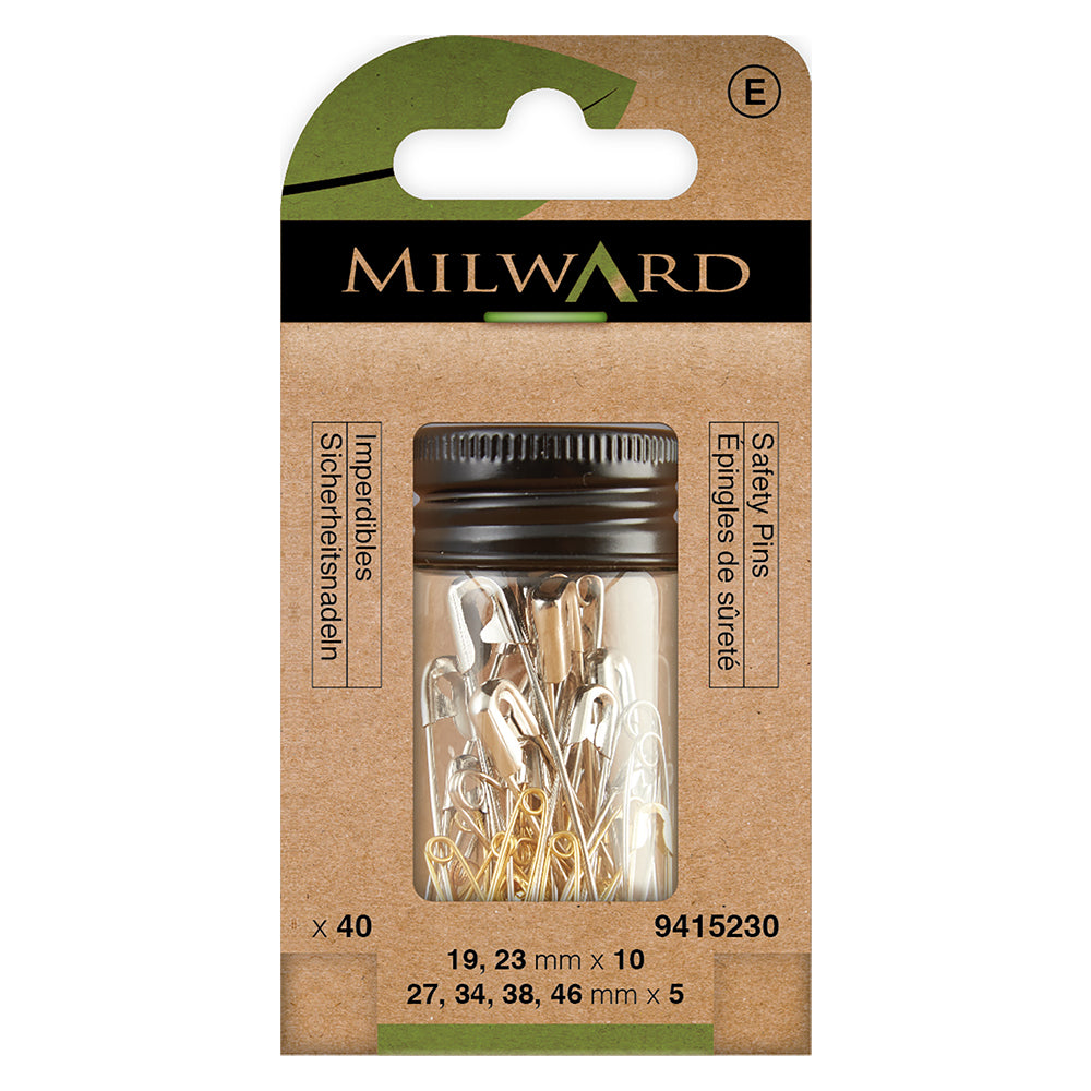 Pack of assorted brass and nickel safety pins