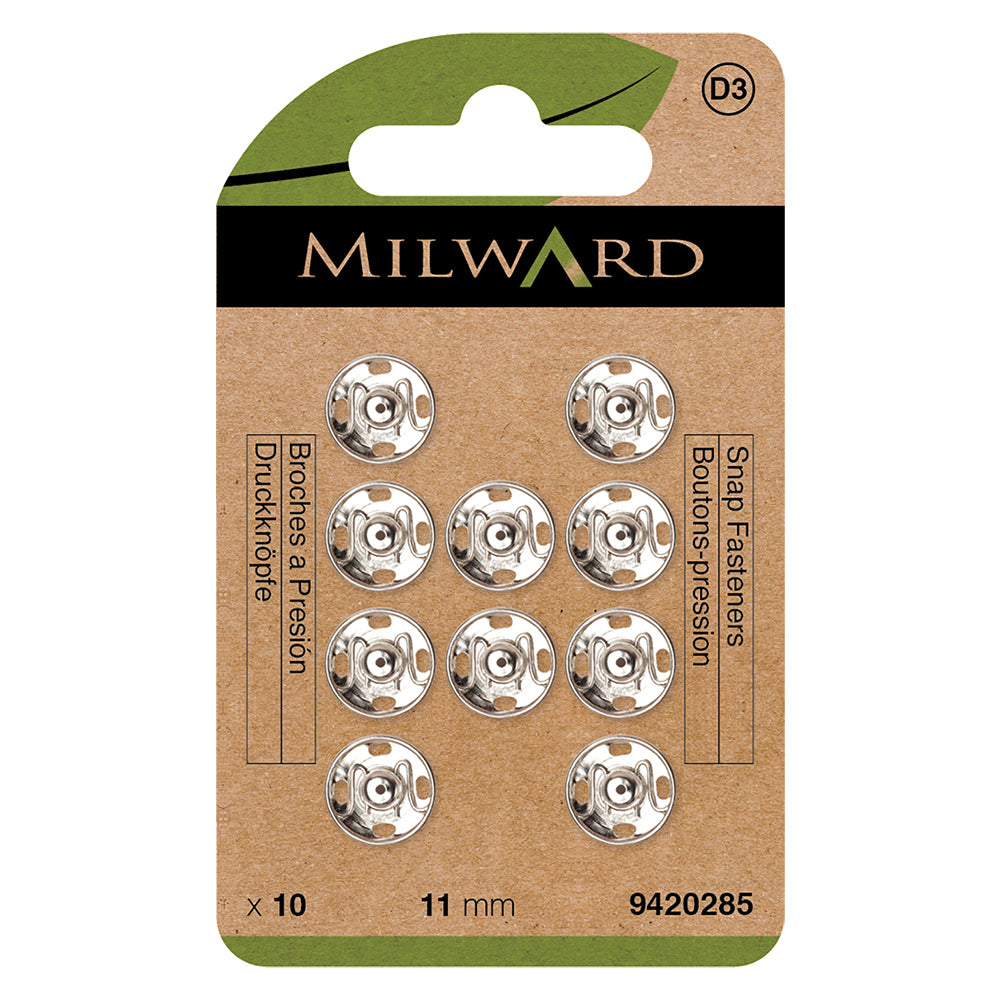 Card of nickel 11mm sew-on snap fasteners