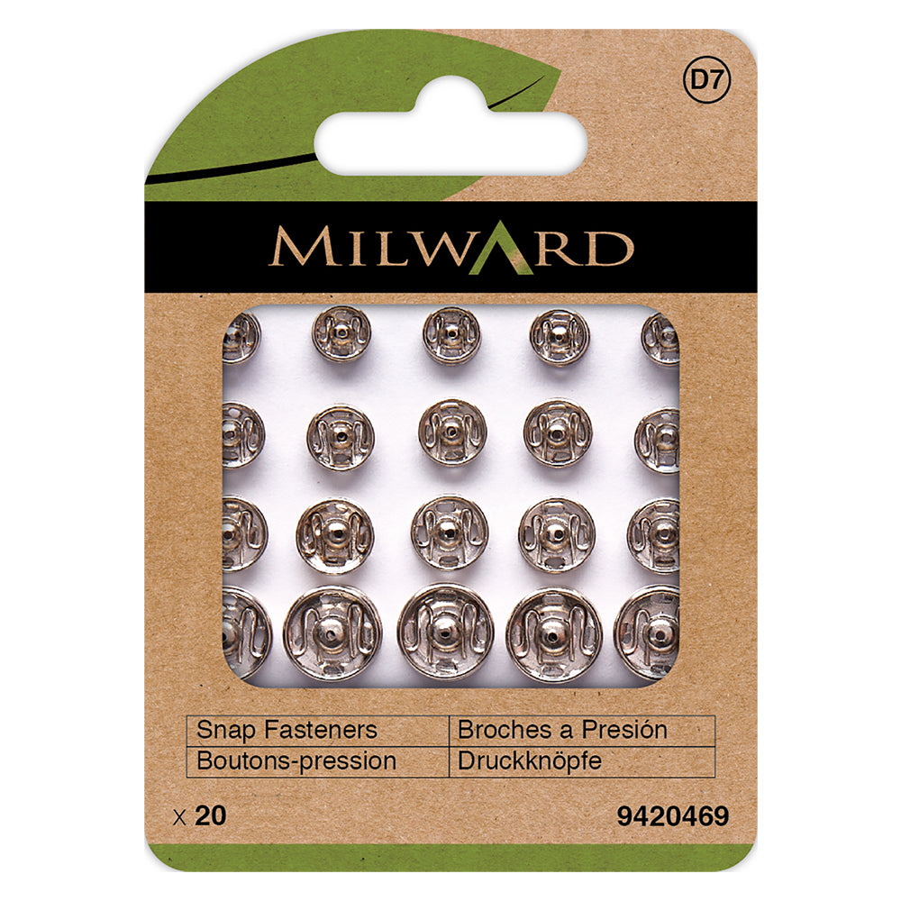 Card of assorted nickel sew-on snap fasteners
