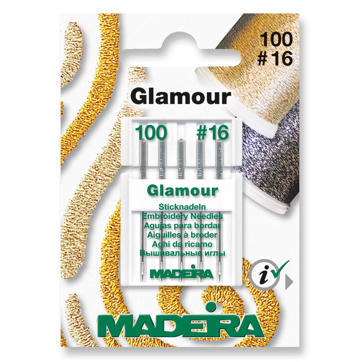 Card of Madeira Glamour and Decora embroidery machine needles