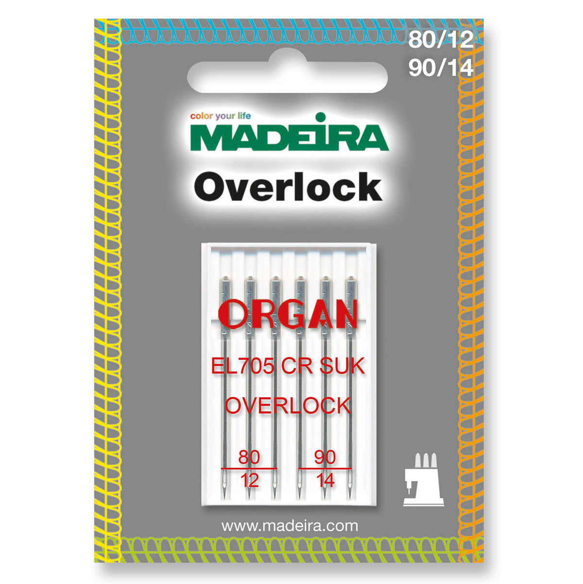 Card of Madeira overlock needles in two sizes