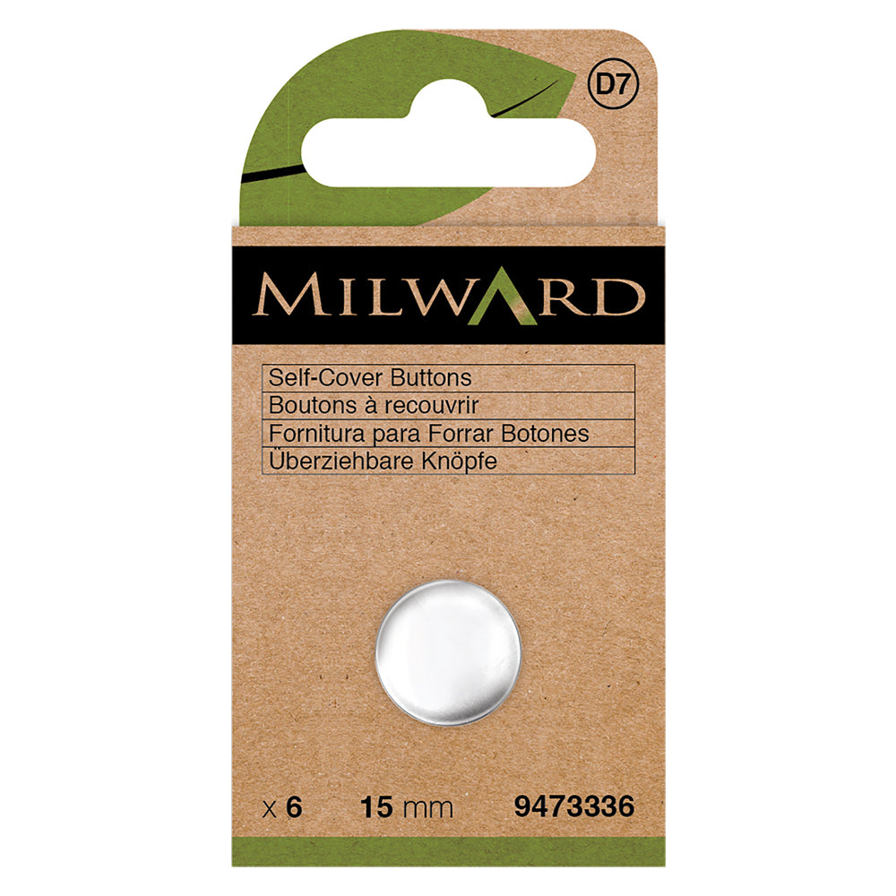 Pack of 15mm metal self-cover buttons with back plates