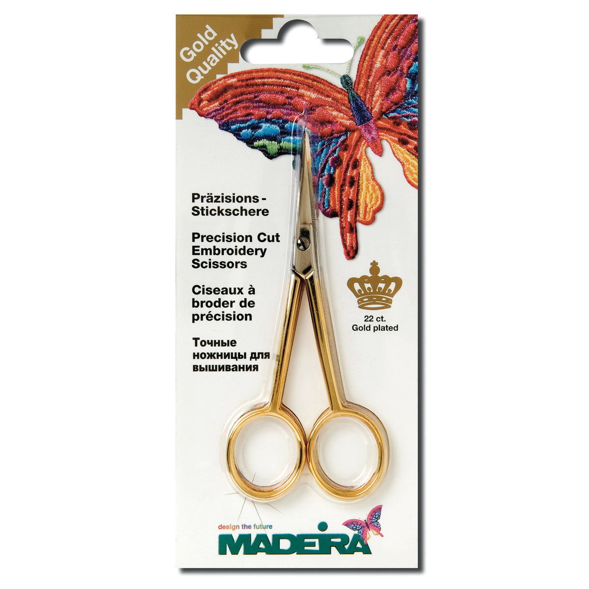 Gold-plated straight embroidery scissors by Madeira