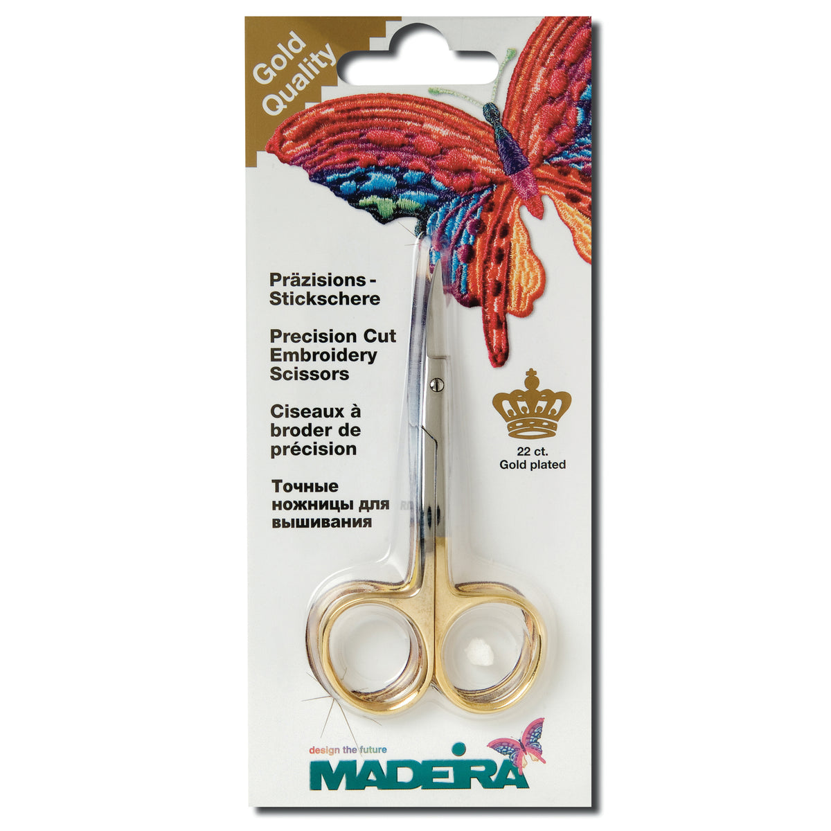 Gold-plated double curved embroidery scissors by Madeira