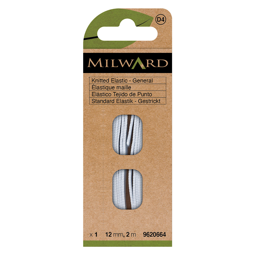 Card of white 12mm knitted elastic
