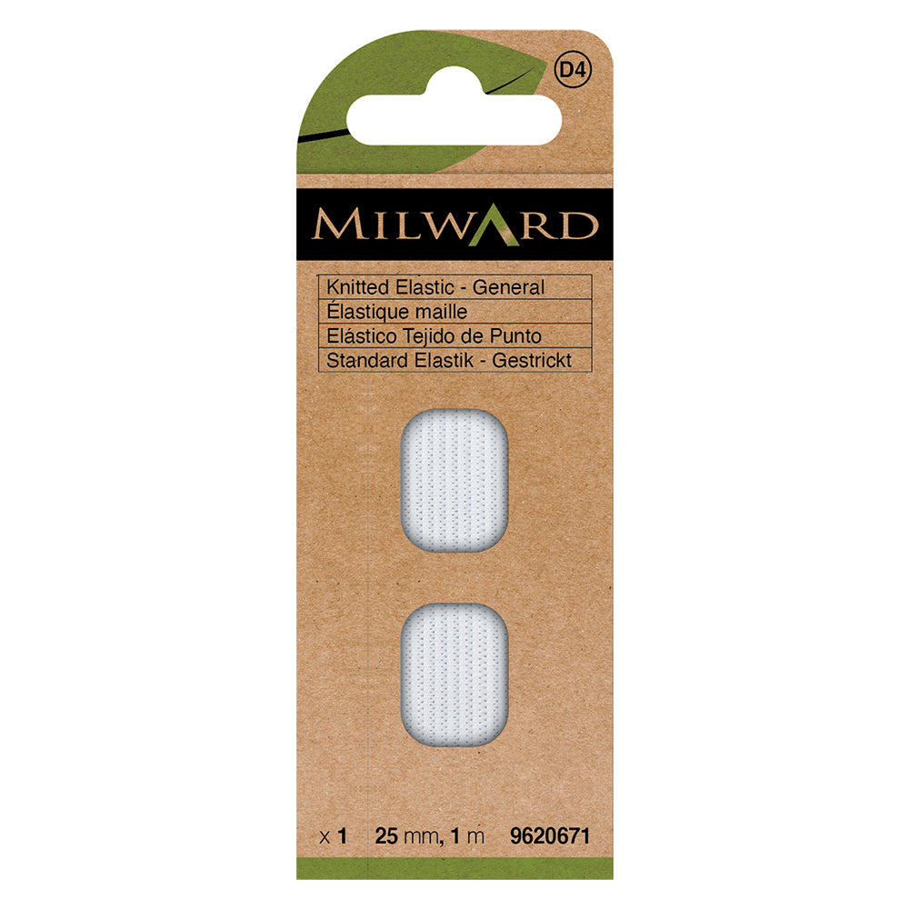 Card of white 25mm knitted elastic