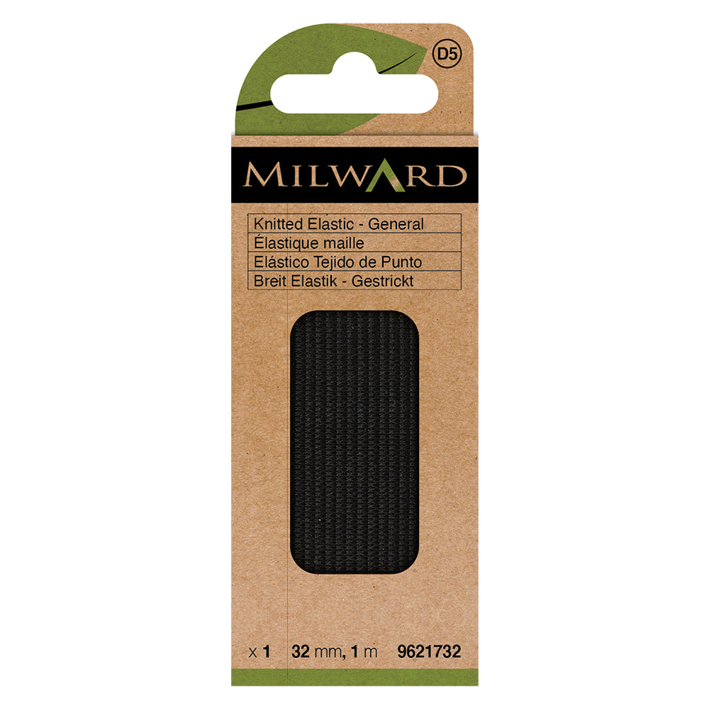 Card of black 32mm knitted elastic