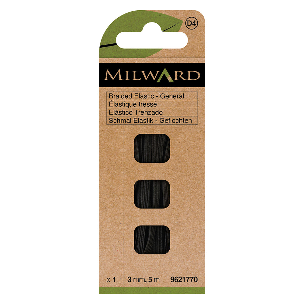 Card of black 3mm braided elastic