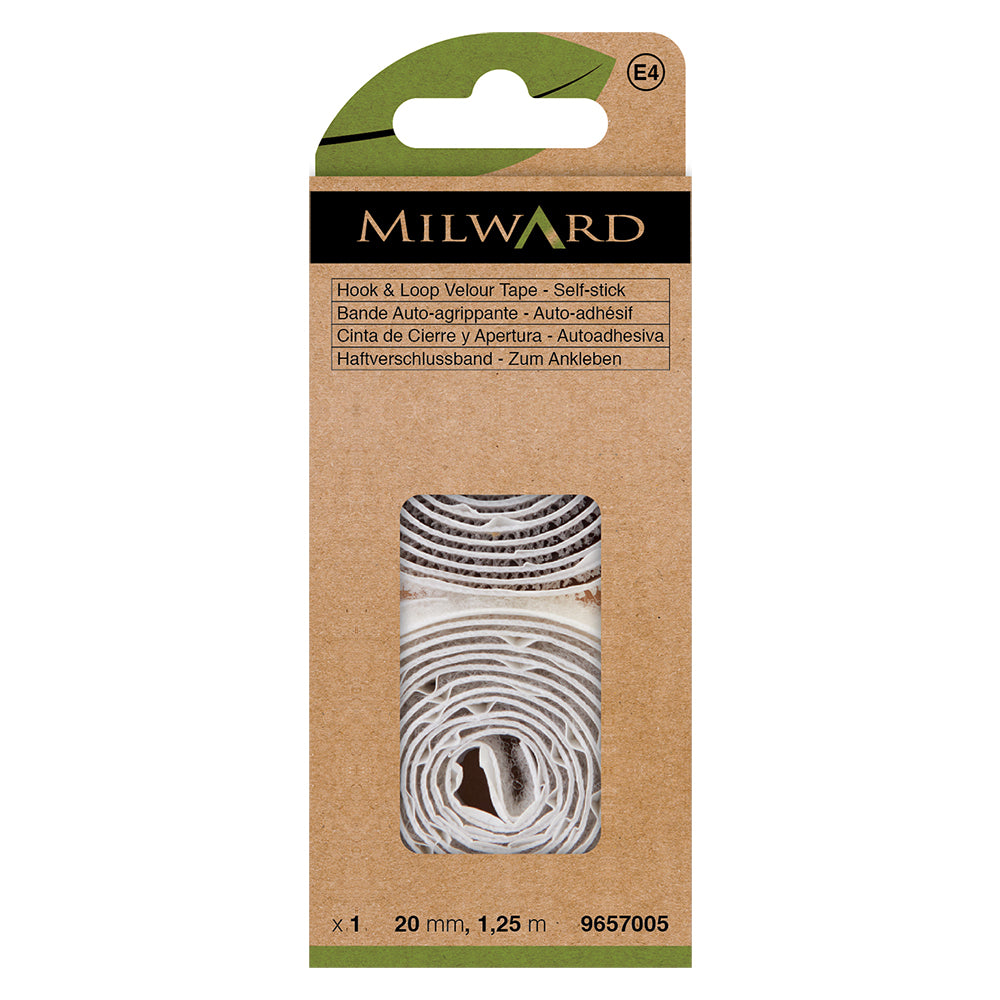 Pack of white stick-on hook and loop tape