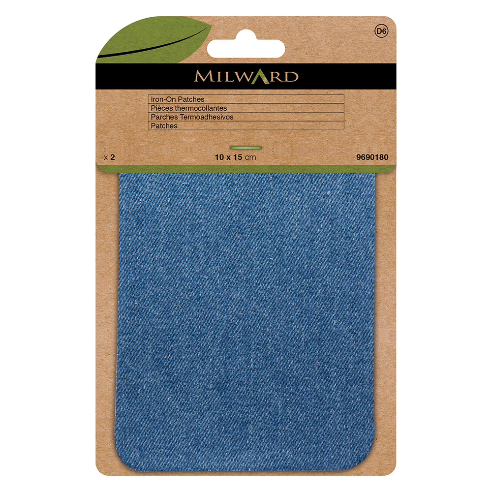 Two light denim twill repair patches
