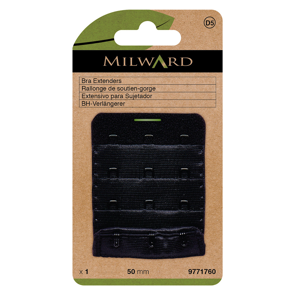 Black 50mm bra back extender with hook and eye rows