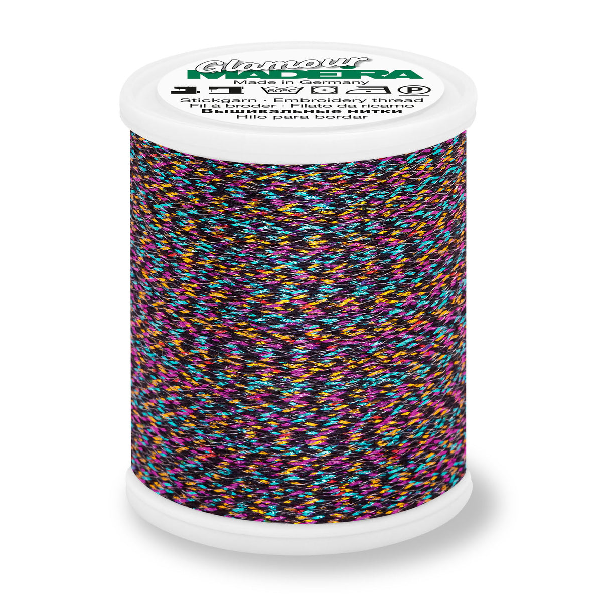 Spool of Madeira Glamour metallic embroidery thread in Coral Fish
