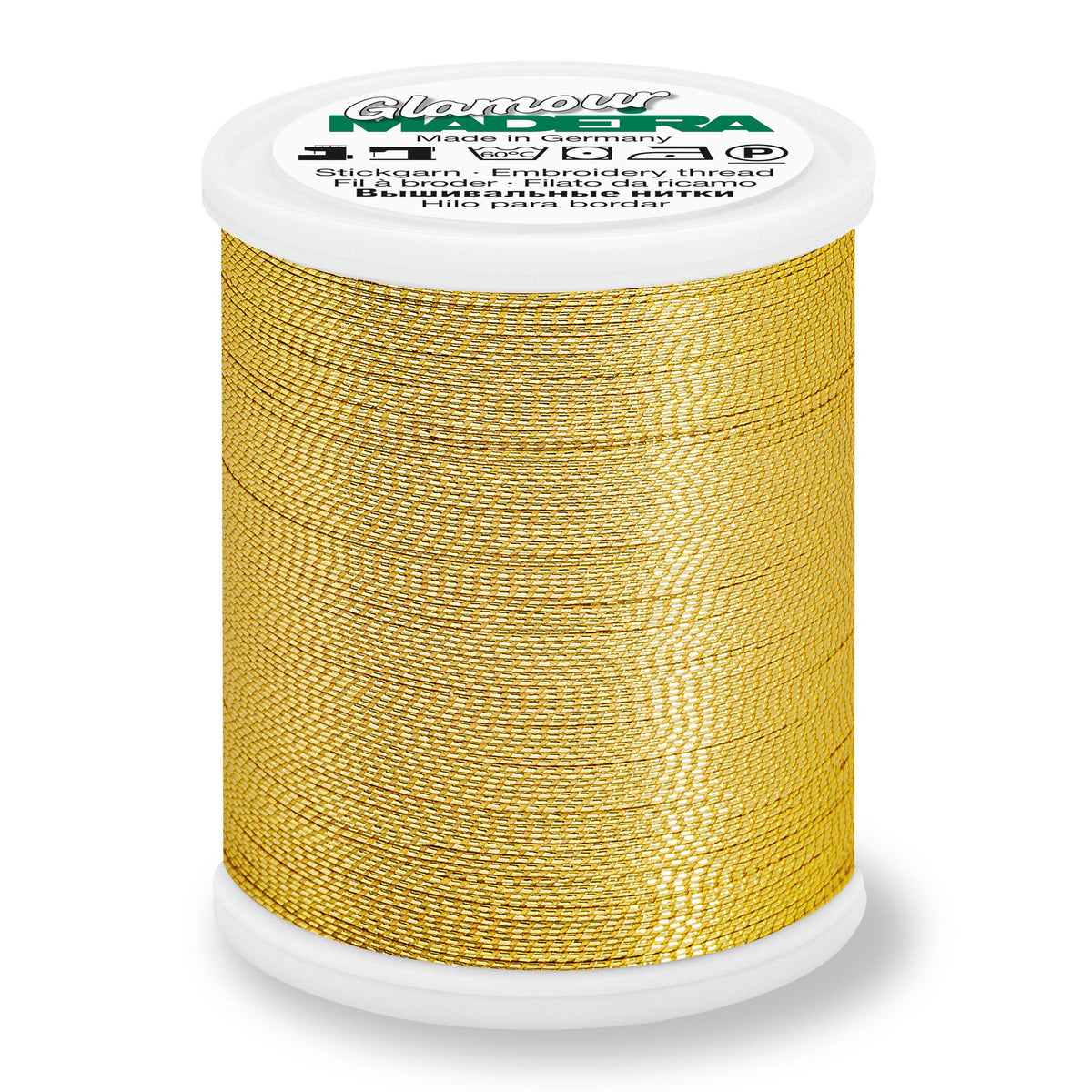 Spool of Madeira Glamour metallic thread in fine gold