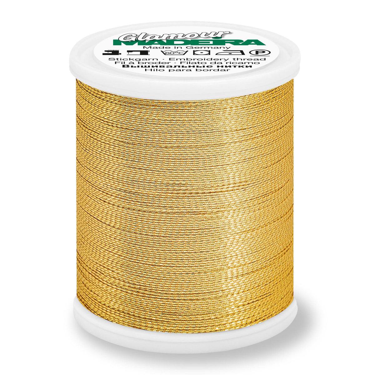 Spool of Madeira Glamour metallic thread in gold medal