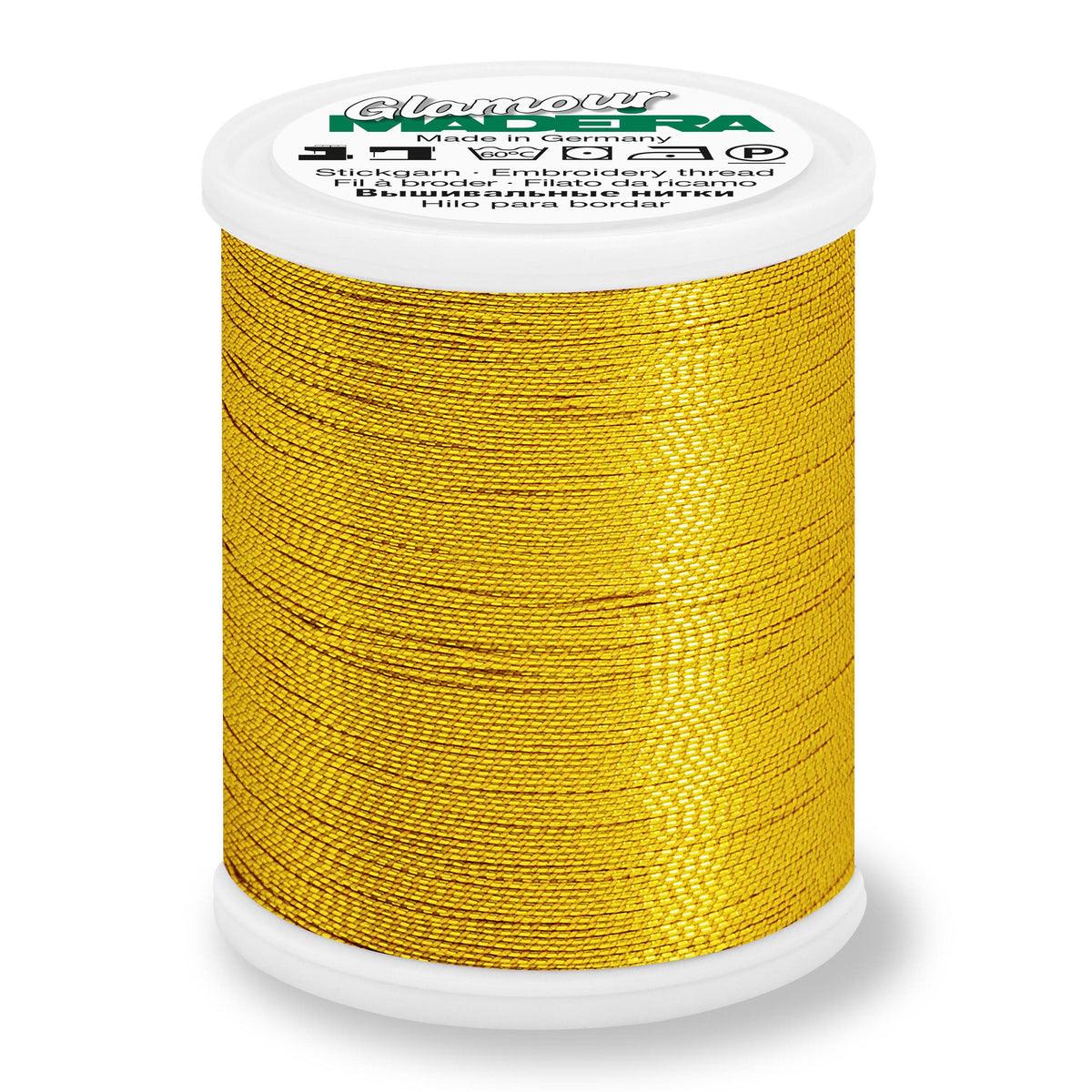 Spool of Madeira Glamour metallic thread in gold nugget