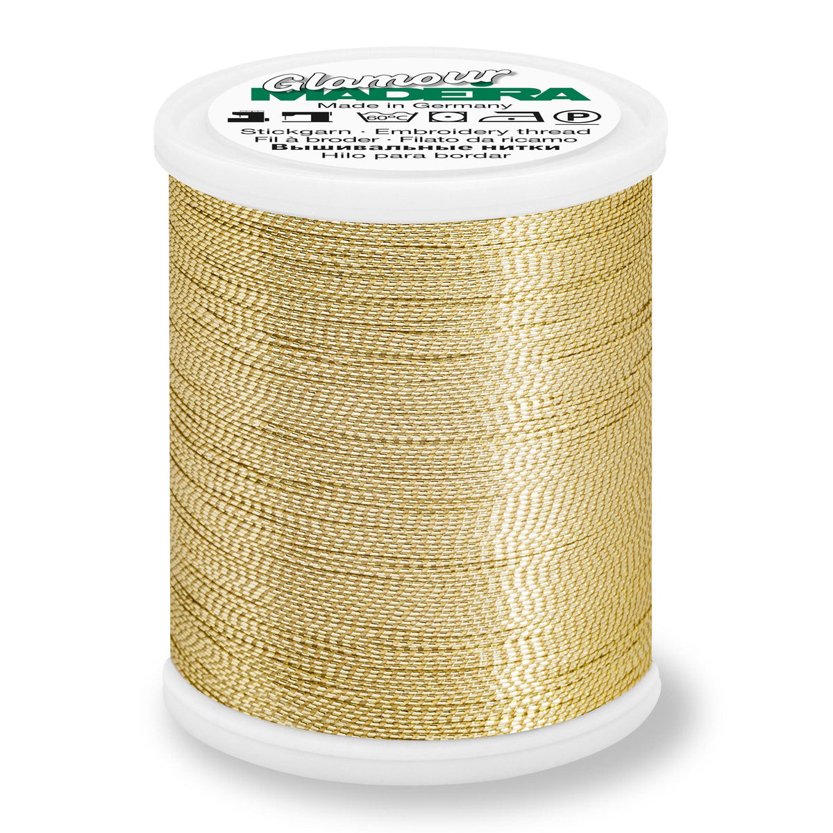 Spool of Madeira Glamour metallic thread in white gold