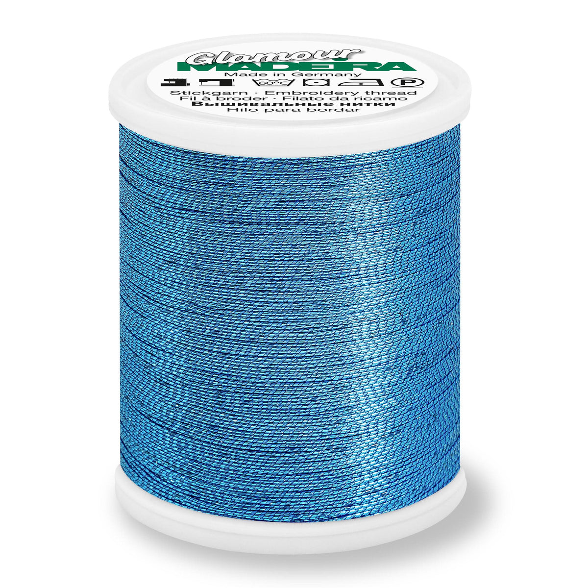 Spool of Madeira Glamour metallic thread in turquoise