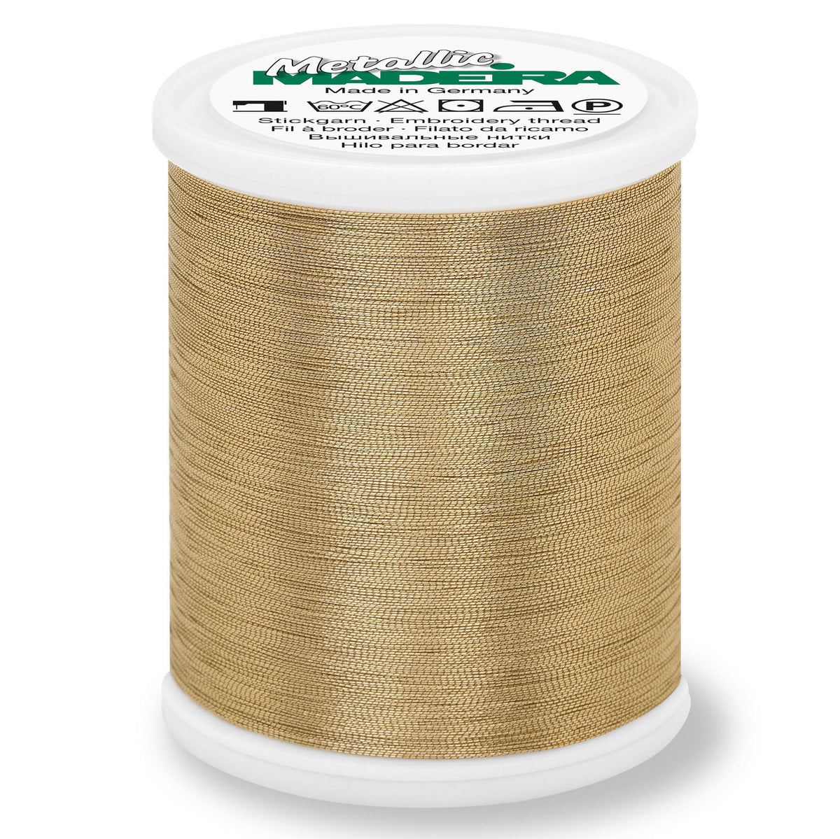 Spool of Madeira Smooth metallic thread in white gold