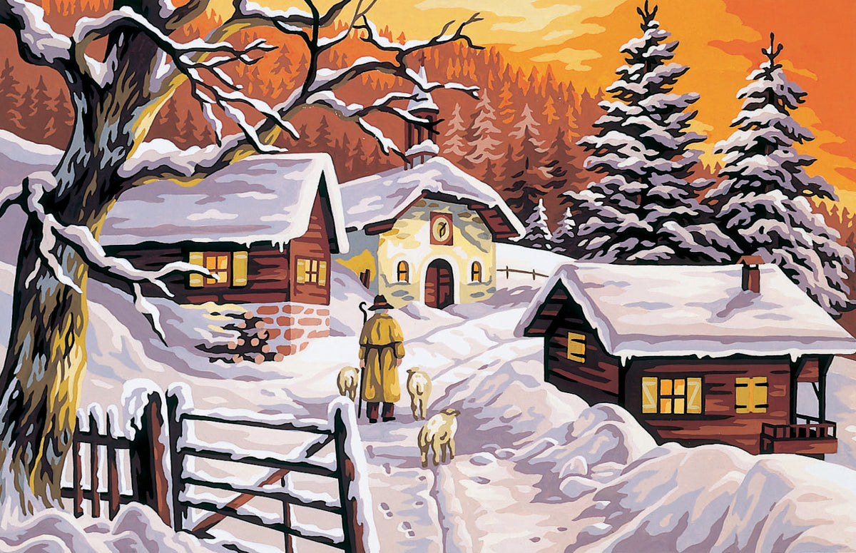 Royal Paris printed tapestry canvas showing the Return to the Sheep Barn design