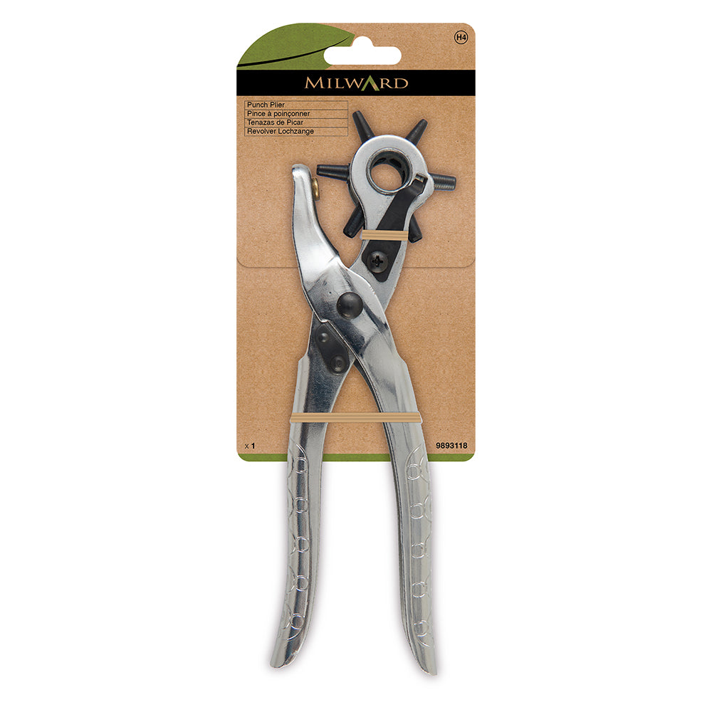 Hole punch pliers with six punch sizes