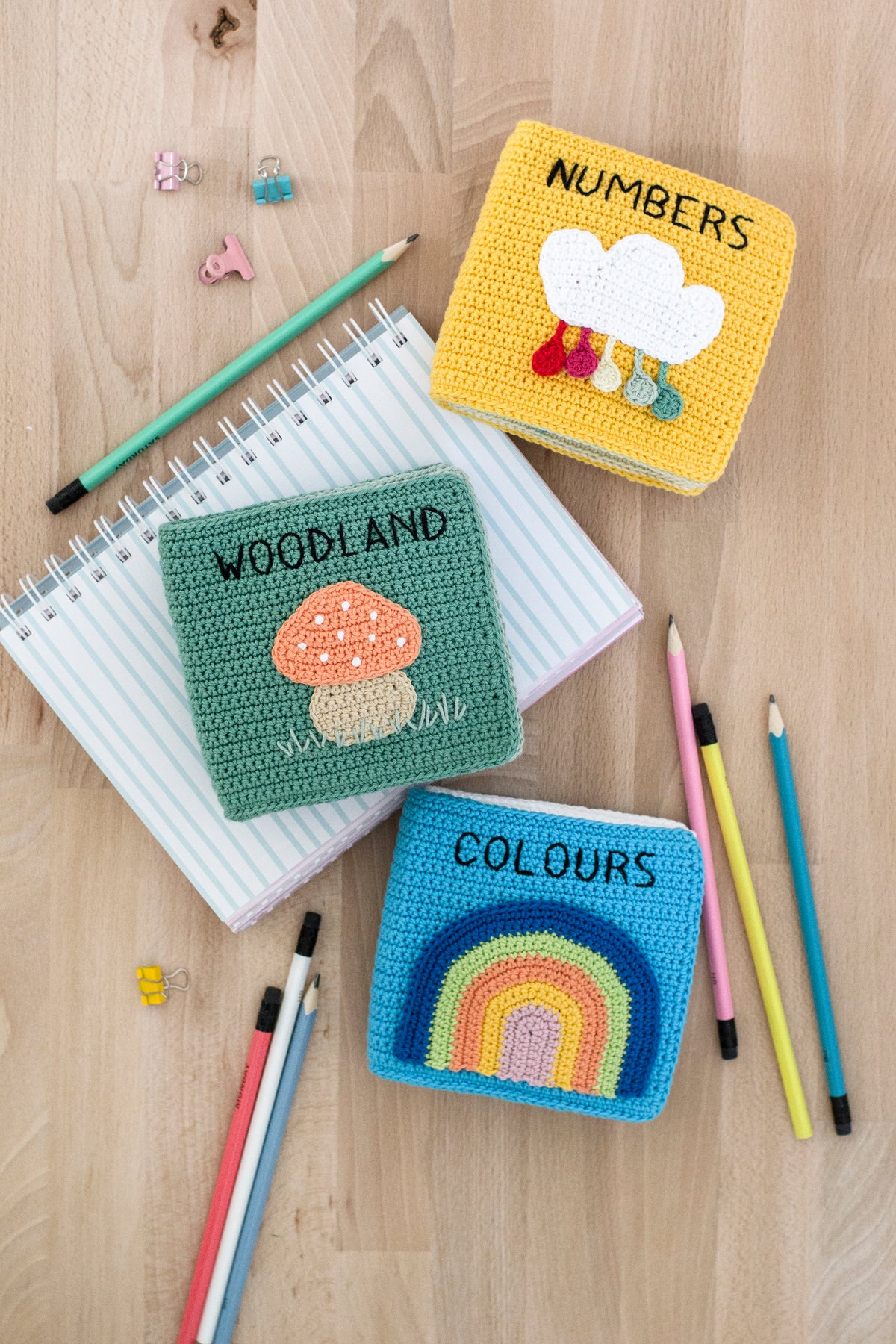 Crocheted animal quiet book from the Anchor kit