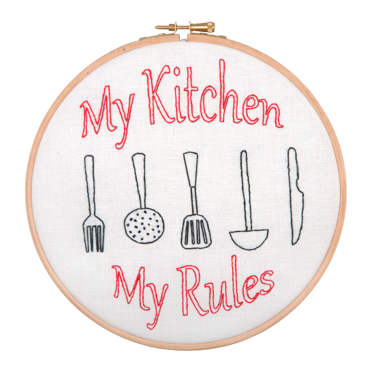 Anchor My Kitchen, My Rules embroidery hoop kit with stitched design