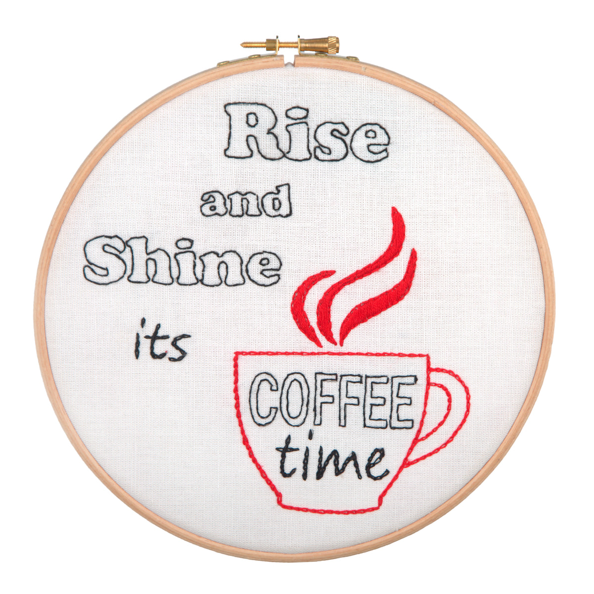 Anchor Rise and Shine, It's Coffee Time embroidery hoop kit with stitched design