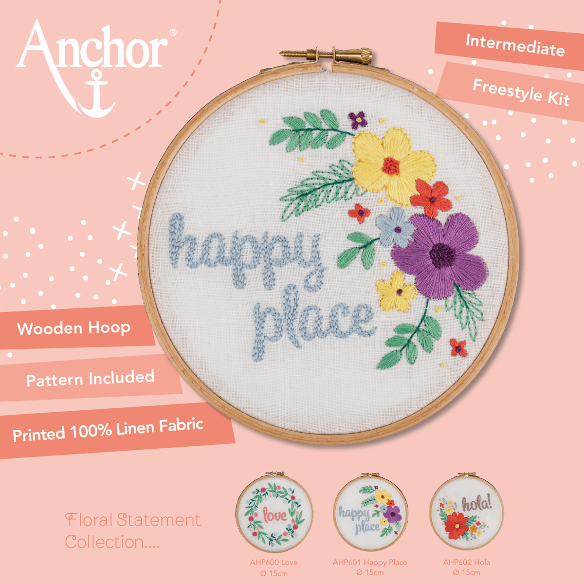 Anchor Embroidery Hoop Kit - Happy Place