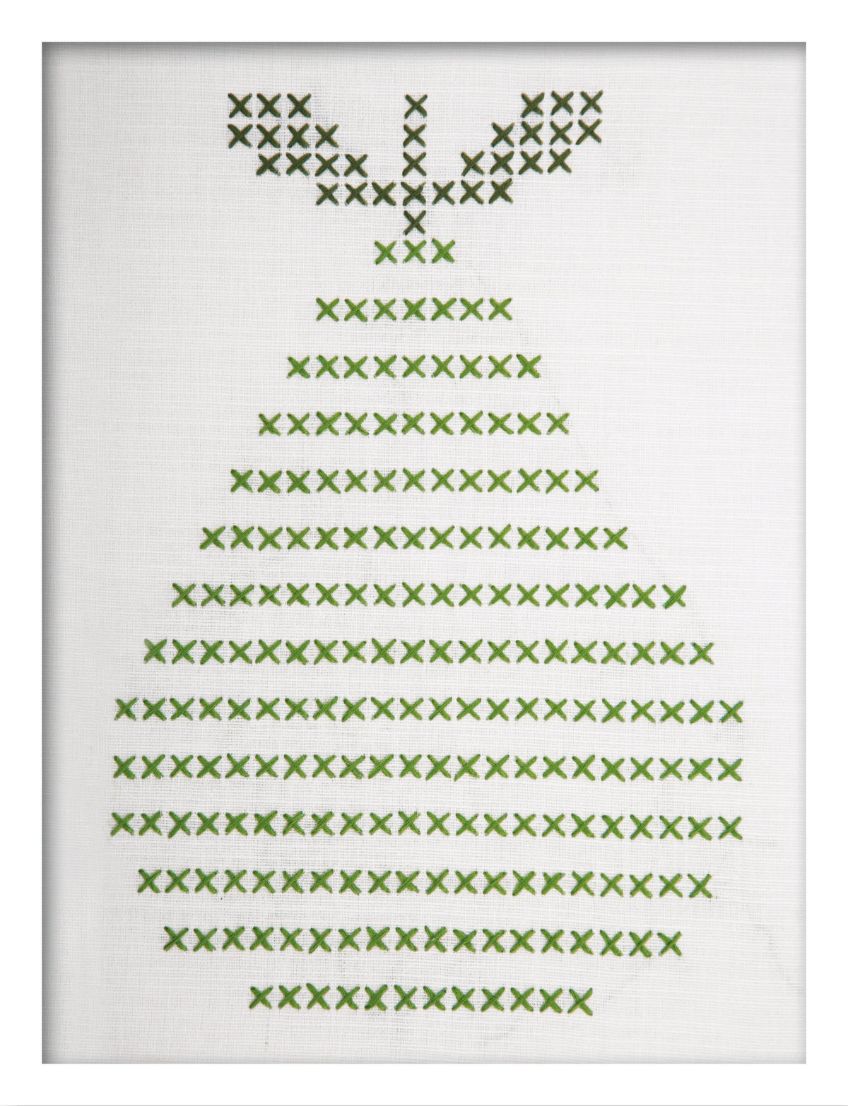 Embroidered pear design on white fabric