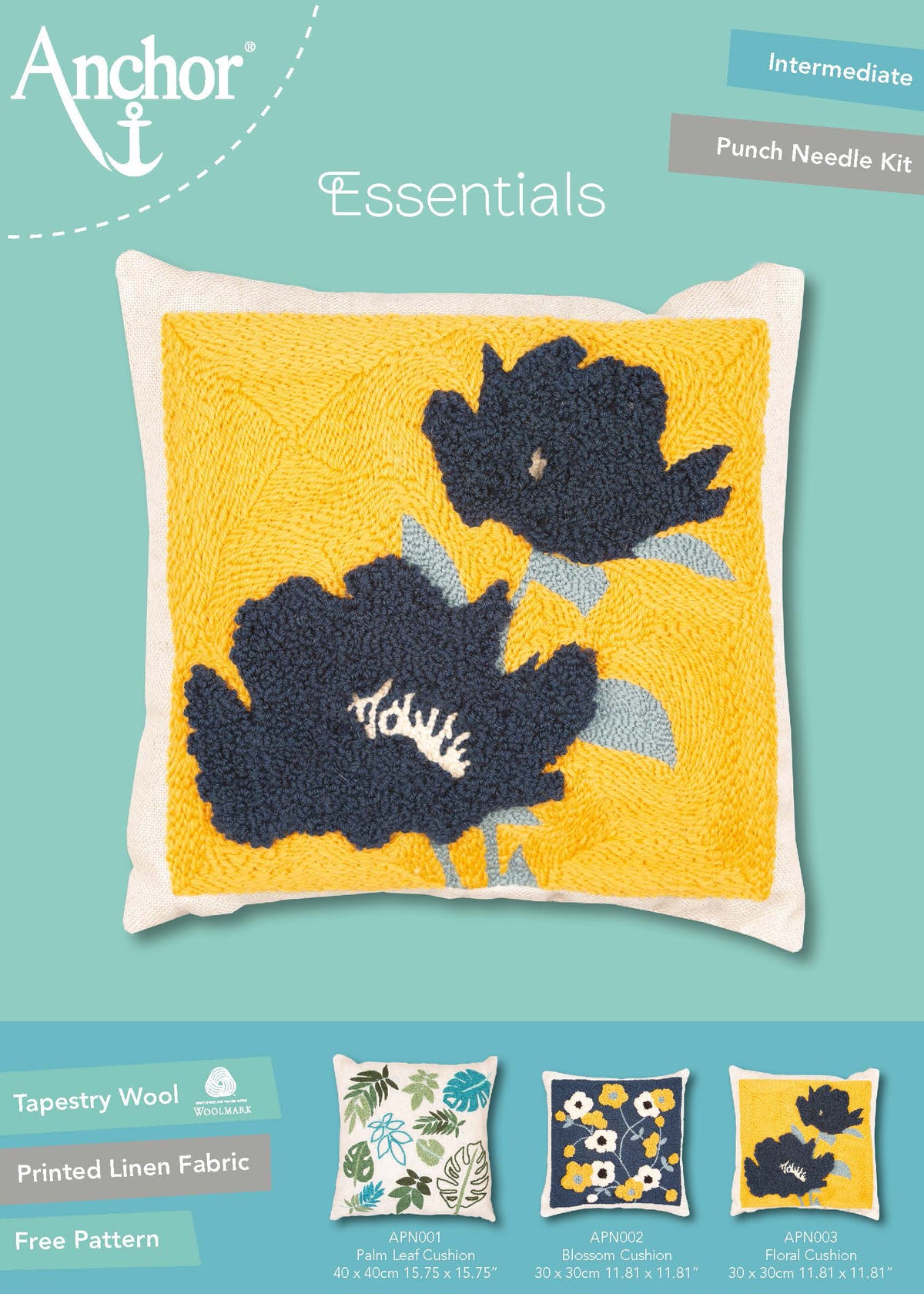 Floral punch needle cushion made with Anchor wool