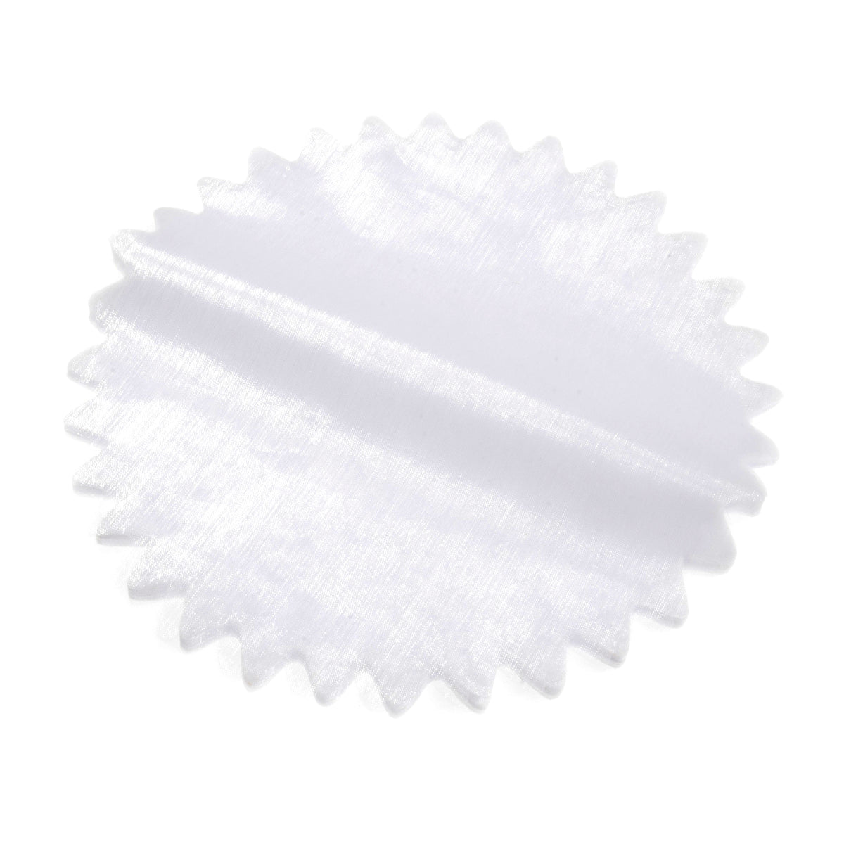 White sheer fabric round with a starburst zigzag edge