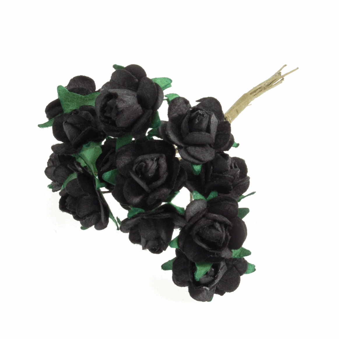 Black Rose Paper Flowers - 14mm (Pack of 12 Stems)