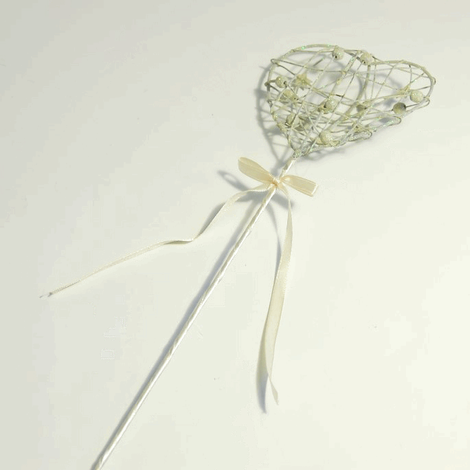 Ivory Heart Wand with Ribbon - 40cm x 10cm