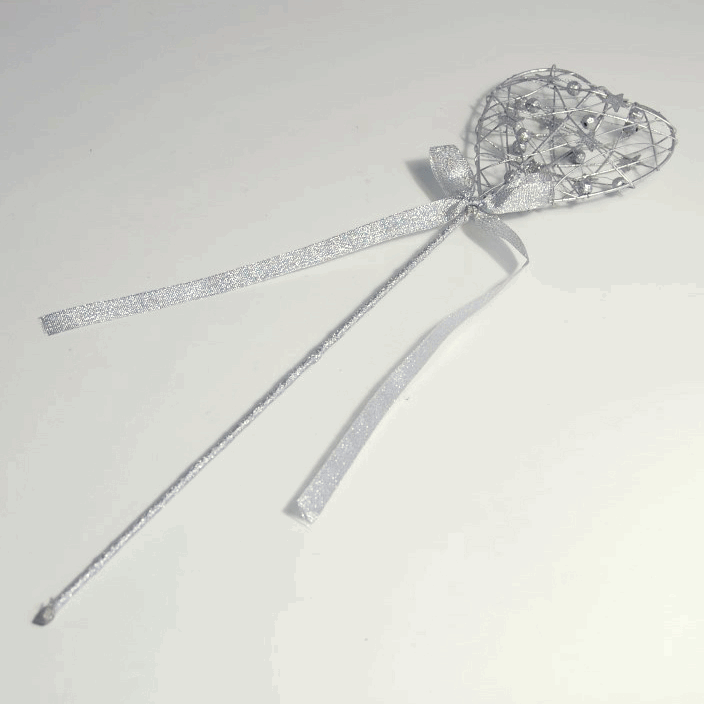 Silver Heart Wand with Ribbon - 40cm x 10cm