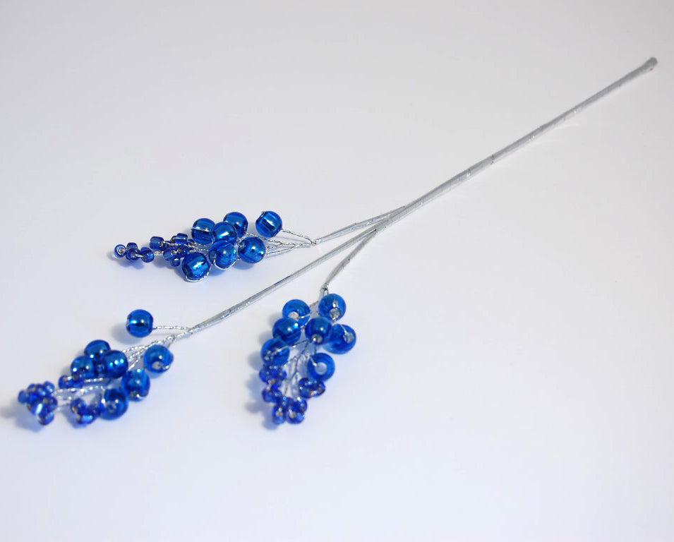 Sapphire blue crystal berry spray picks on silver stems