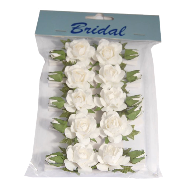 White rose spray peg clips in a bridal pack